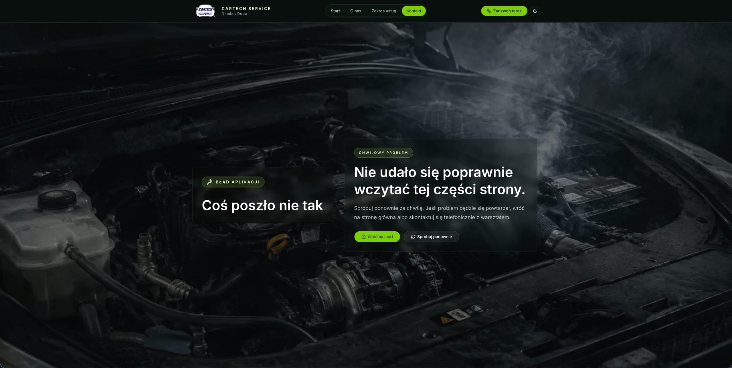 Niestandardowa strona błędu Cartech Service
