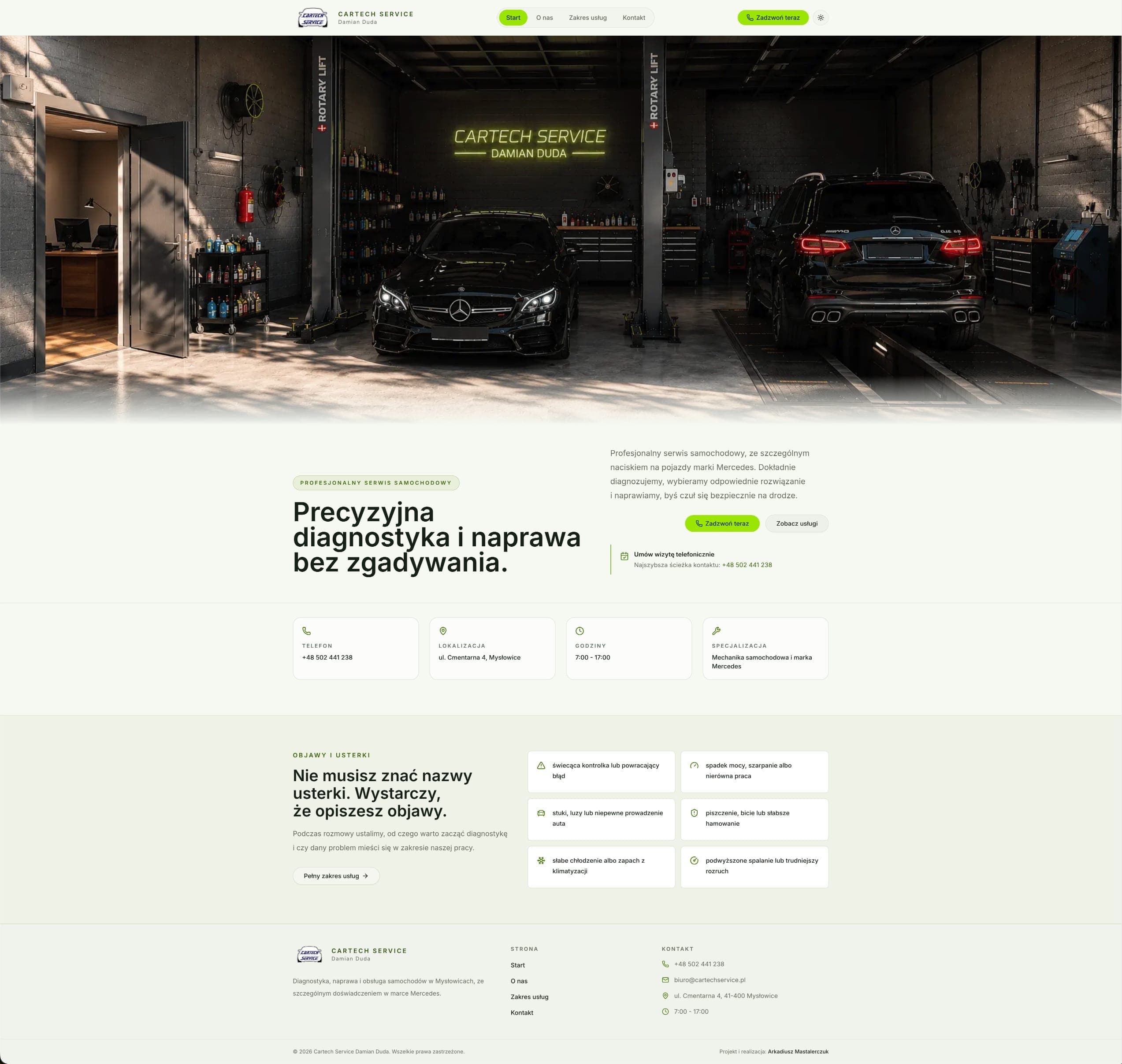 Podgląd strony głównej Cartech Service w jasnym motywie