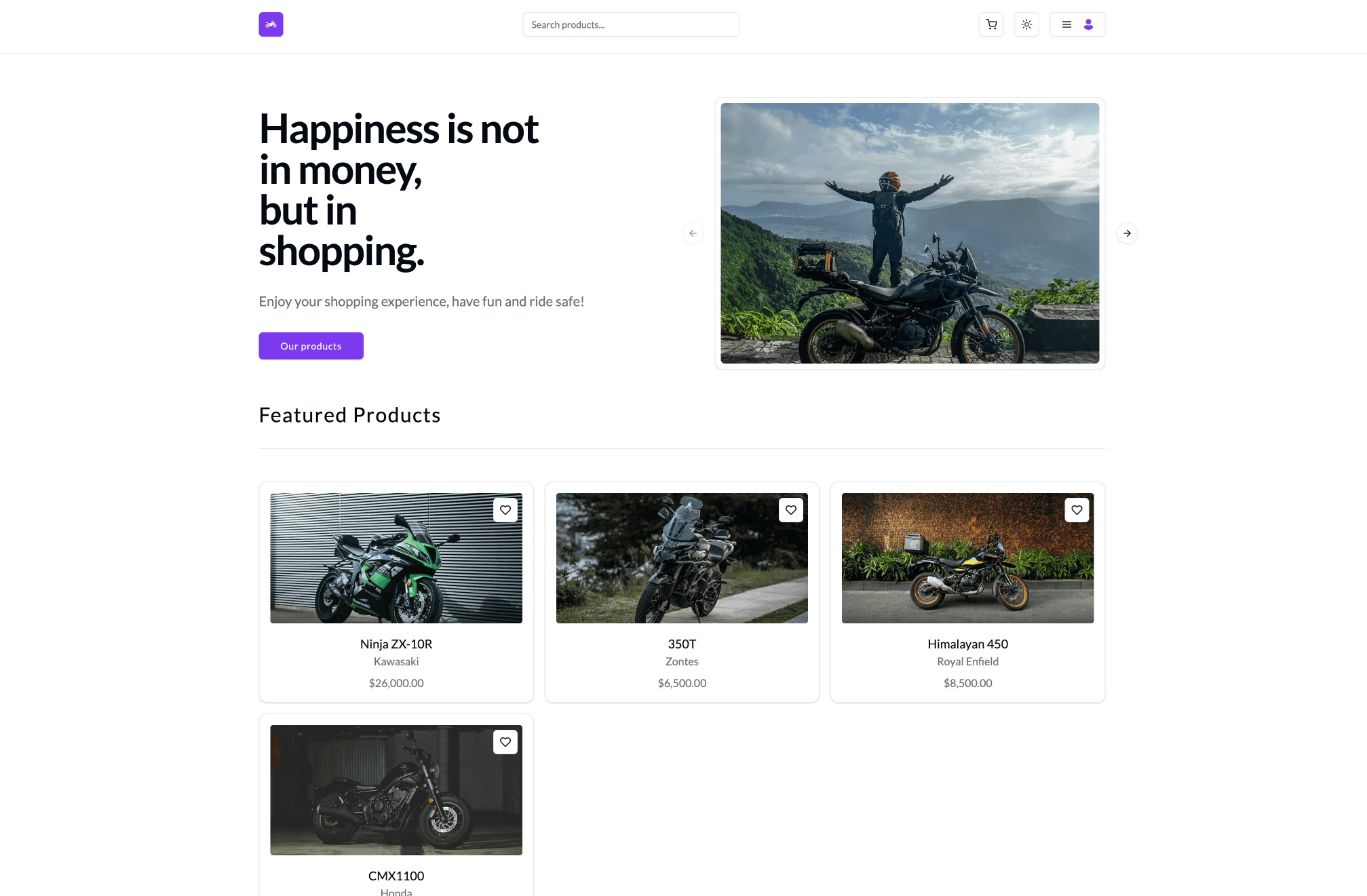 Strona główna MotoStore w jasnym motywie