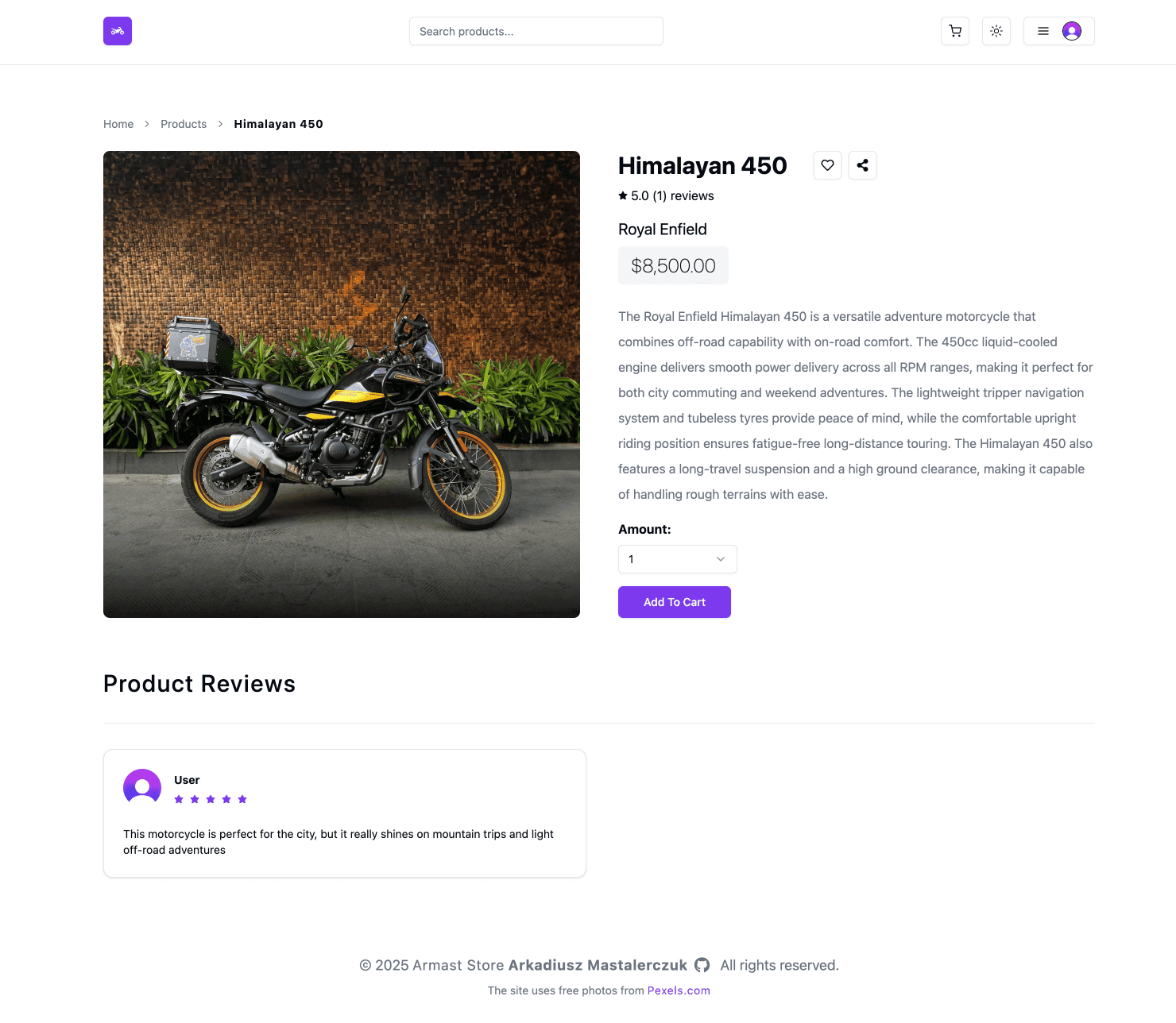 Widok szczegółów produktu w MotoStore